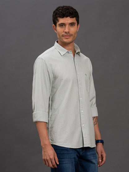 Men's Sea Green Geometric Slim Fit Full Sleeve Casual Shirt