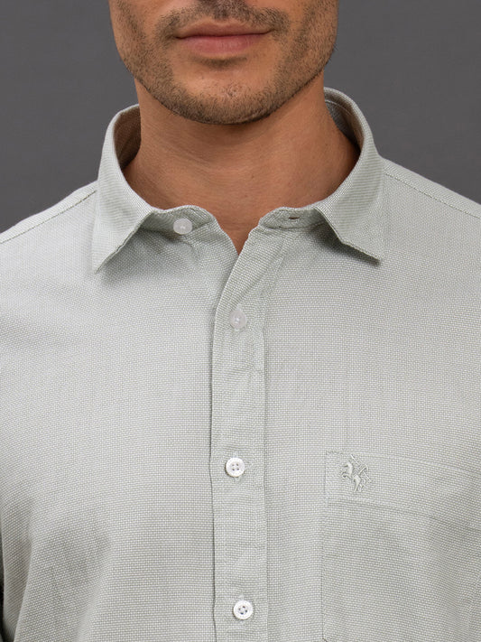 Men's Sea Green Geometric Slim Fit Full Sleeve Casual Shirt