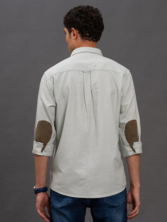 Men's Sea Green Geometric Slim Fit Full Sleeve Casual Shirt