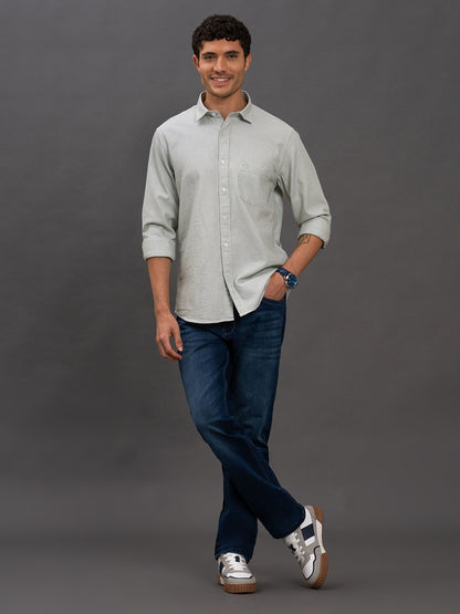 Men's Sea Green Geometric Slim Fit Full Sleeve Casual Shirt