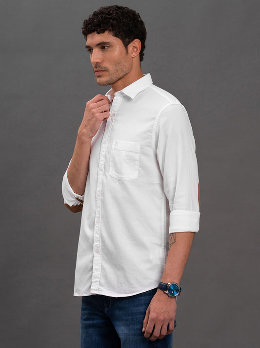 Men's White Geometric Slim Fit Full Sleeve Casual Shirt