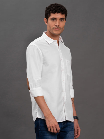 Men's White Geometric Slim Fit Full Sleeve Casual Shirt