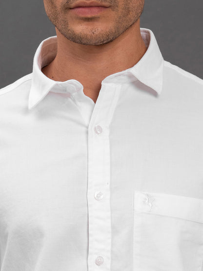 Men's White Geometric Slim Fit Full Sleeve Casual Shirt