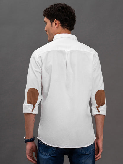 Men's White Geometric Slim Fit Full Sleeve Casual Shirt