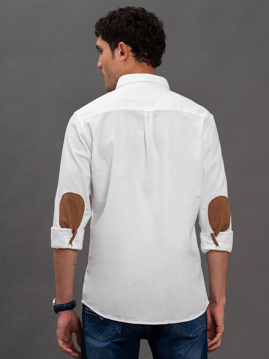 Men's White Geometric Slim Fit Full Sleeve Casual Shirt