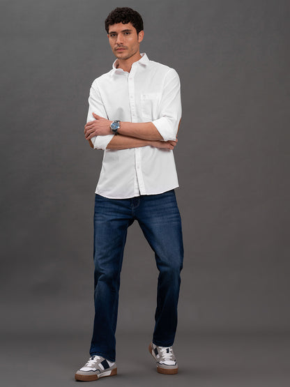 Men's White Geometric Slim Fit Full Sleeve Casual Shirt