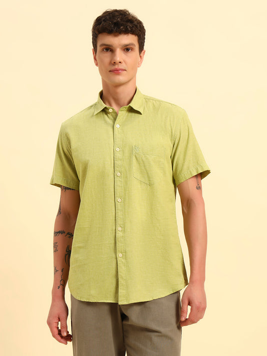 Casual Shirt for Men | Breathable & Soft with Color Fastness Regular Fit Spread Collar Neck Cotton Fabric Solid Pattern