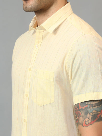 Men's Yellow Casual Thin Stripe Half sleeve Shirt