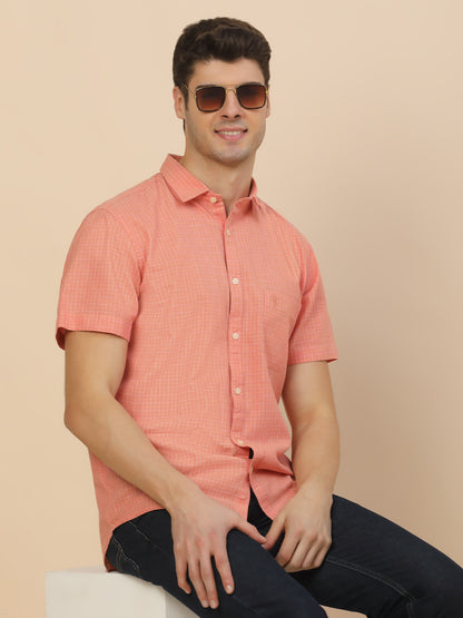 Casual Shirt for Men | Breathable & Soft with Color Fastness Regular Fit Spread Collar Neck Cotton Fabric Check Pattern