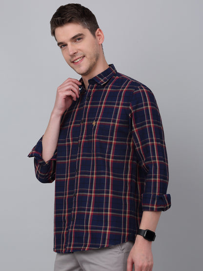 Men's Navy Blue Casual Big Checks Full Sleeve Shirt