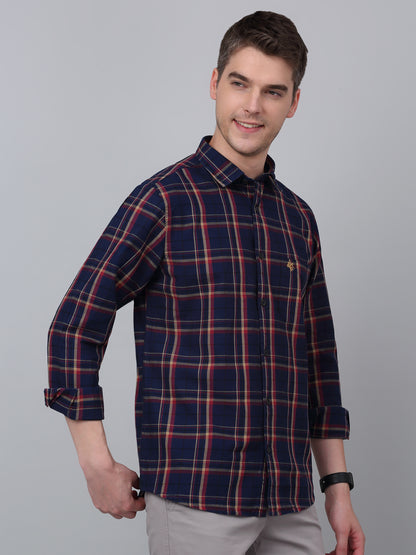 Men's Navy Blue Casual Big Checks Full Sleeve Shirt