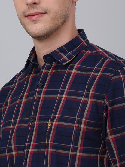 Men's Navy Blue Casual Big Checks Full Sleeve Shirt