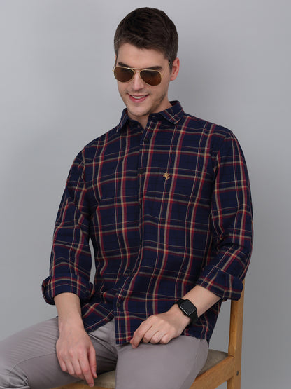 Men's Navy Blue Casual Big Checks Full Sleeve Shirt