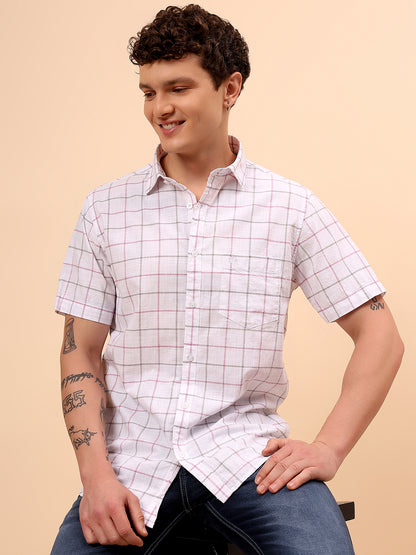 Casual Shirt for Men | Breathable & Soft with Color Fastness Regular Fit Spread Collar Neck Cotton Fabric Checkered Pattern