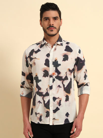 Casual Shirt for Men | Breathable & Soft with Color Fastness Regular Fit Spread Collar Neck Viscose Fabric Printed Pattern