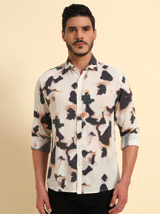 Casual Shirt for Men | Breathable & Soft with Color Fastness Regular Fit Spread Collar Neck Viscose Fabric Printed Pattern