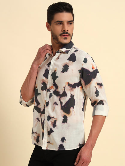 Casual Shirt for Men | Breathable & Soft with Color Fastness Regular Fit Spread Collar Neck Viscose Fabric Printed Pattern