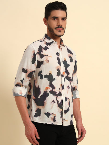 Casual Shirt for Men | Breathable & Soft with Color Fastness Regular Fit Spread Collar Neck Viscose Fabric Printed Pattern