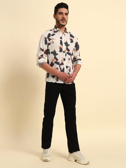 Casual Shirt for Men | Breathable & Soft with Color Fastness Regular Fit Spread Collar Neck Viscose Fabric Printed Pattern
