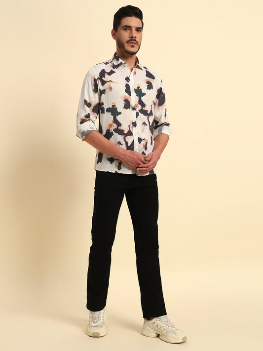 Casual Shirt for Men | Breathable & Soft with Color Fastness Regular Fit Spread Collar Neck Viscose Fabric Printed Pattern