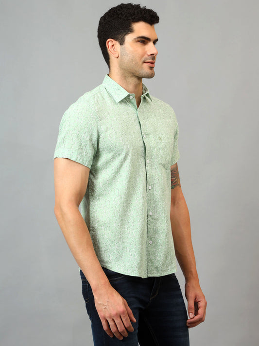 Casual Shirt for Men | Breathable & Soft with Color Fastness Regular Fit Spread Collar Neck Cotton Fabric Printed Pattern