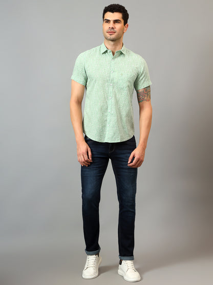 Men's Green Casual Abstract Print Half sleeve Shirt