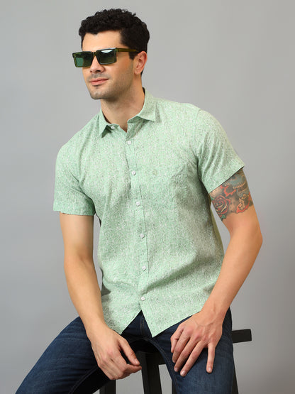 Men's Green Casual Abstract Print Half sleeve Shirt