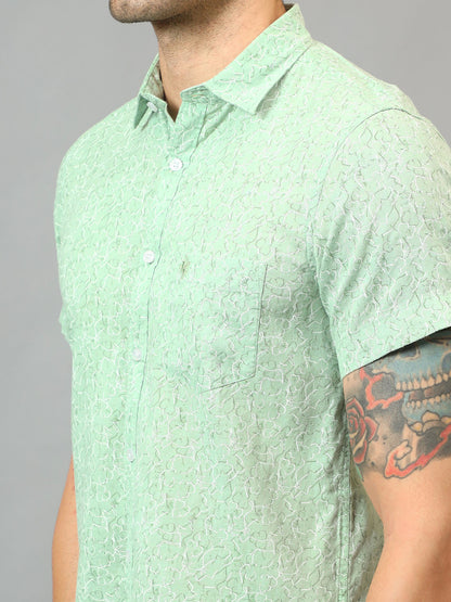 Men's Green Casual Abstract Print Half sleeve Shirt