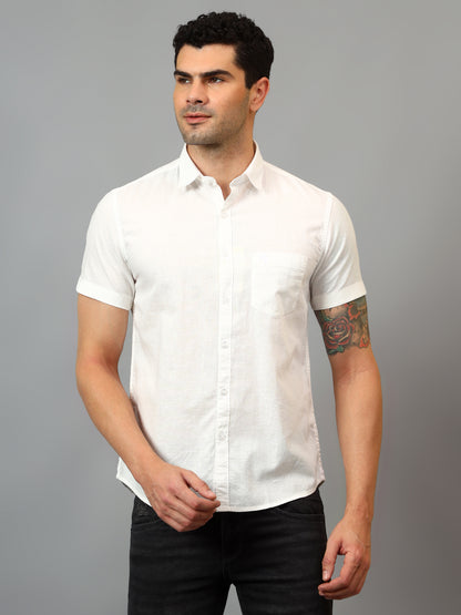 Men's White Casual Plain Half sleeve Shirt