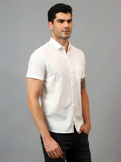 Men's White Casual Plain Half sleeve Shirt