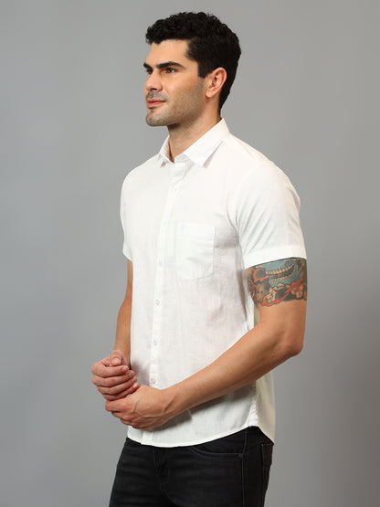 Men's White Casual Plain Half sleeve Shirt