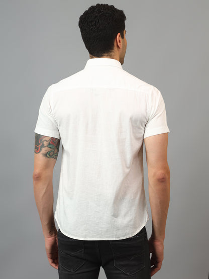 Men's White Casual Plain Half sleeve Shirt