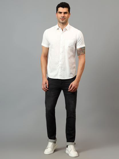 Men's White Casual Plain Half sleeve Shirt