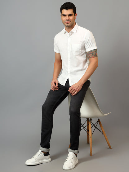 Men's White Casual Plain Half sleeve Shirt