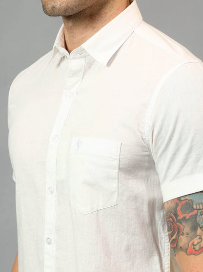 Men's White Casual Plain Half sleeve Shirt