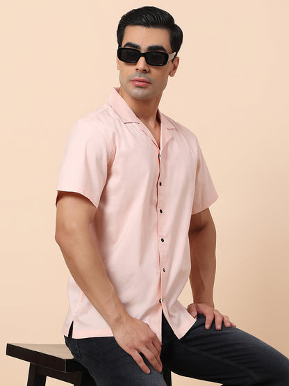 Casual Shirt for Men | Breathable & Soft with Color Fastness Slim Fit Spread Collar Cotton Blend Fabric Self Design Pattern