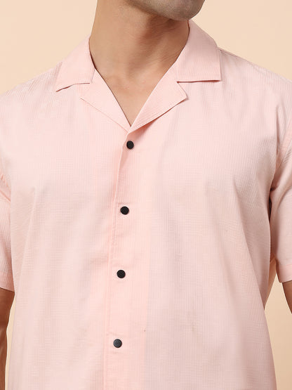 Casual Shirt for Men | Breathable & Soft with Color Fastness Slim Fit Spread Collar Cotton Blend Fabric Self Design Pattern