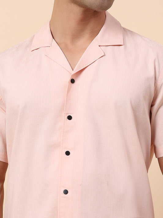 Casual Shirt for Men | Breathable & Soft with Color Fastness Slim Fit Spread Collar Cotton Blend Fabric Self Design Pattern