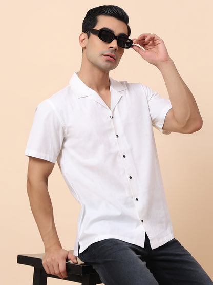 Casual Shirt for Men | Breathable & Soft with Color Fastness Slim Fit Spread Collar Cotton Blend Fabric Self Design Pattern