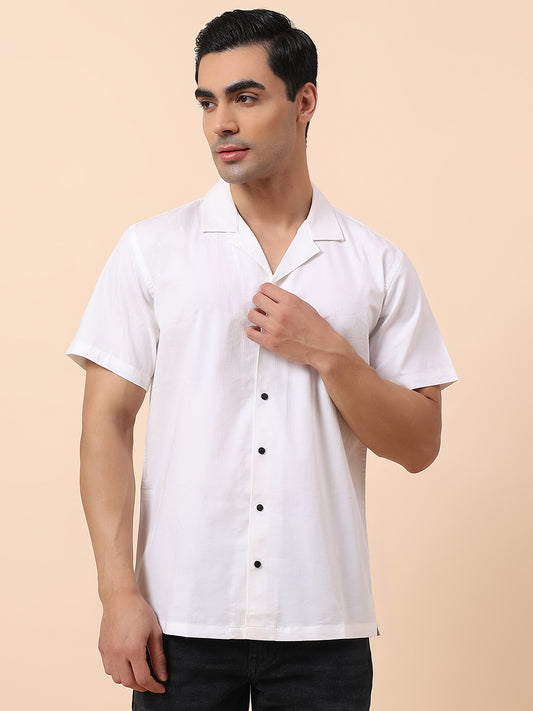 Casual Shirt for Men | Breathable & Soft with Color Fastness Slim Fit Spread Collar Cotton Blend Fabric Self Design Pattern