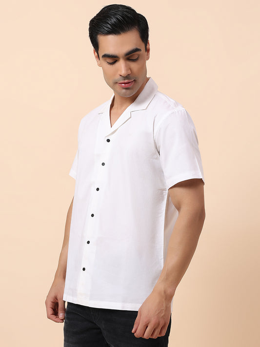Casual Shirt for Men | Breathable & Soft with Color Fastness Slim Fit Spread Collar Cotton Blend Fabric Self Design Pattern