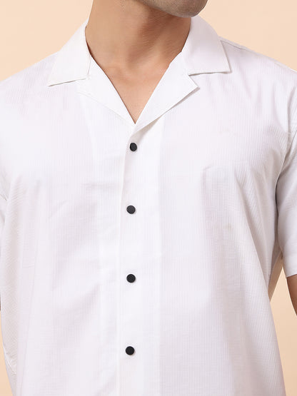 Casual Shirt for Men | Breathable & Soft with Color Fastness Slim Fit Spread Collar Cotton Blend Fabric Self Design Pattern