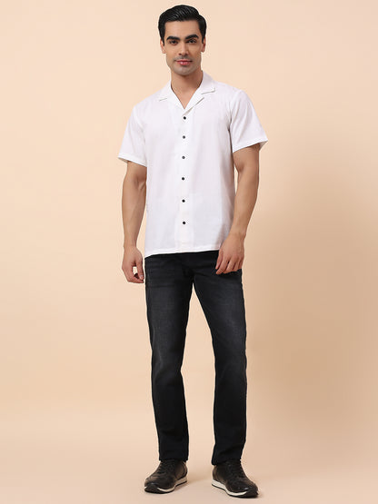 Casual Shirt for Men | Breathable & Soft with Color Fastness Slim Fit Spread Collar Cotton Blend Fabric Self Design Pattern