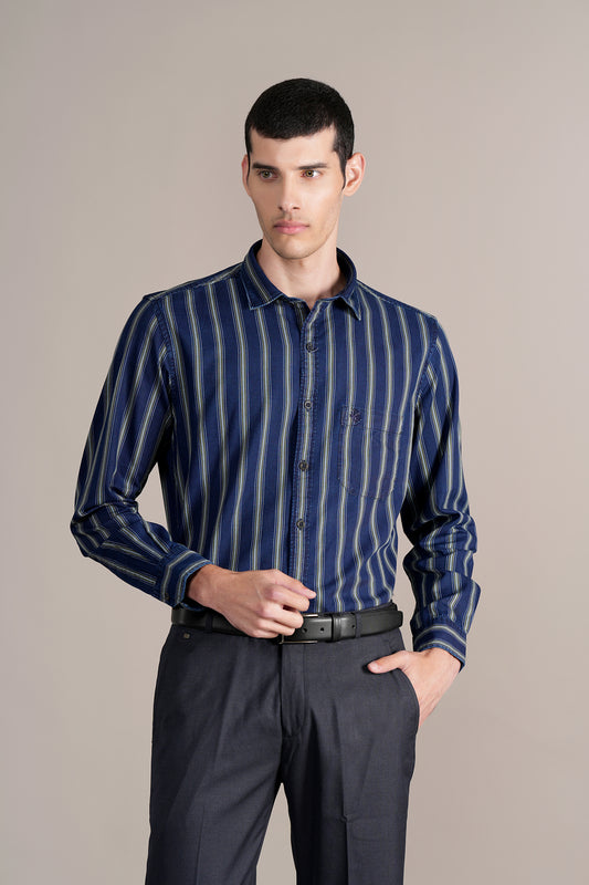 Casual Shirt for Men | Breathable & Soft with Color Fastness Regular Fit Spread Collar Neck Cotton Fabric Striped Pattern