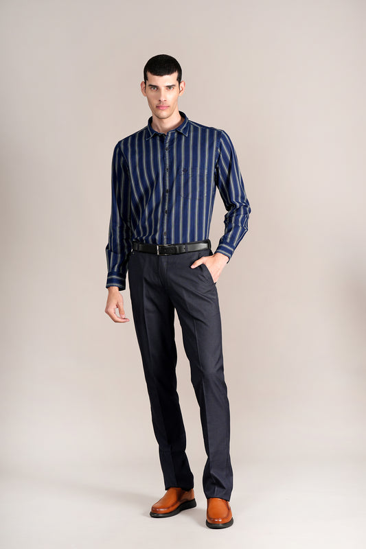 Casual Shirt for Men | Breathable & Soft with Color Fastness Regular Fit Spread Collar Neck Cotton Fabric Striped Pattern