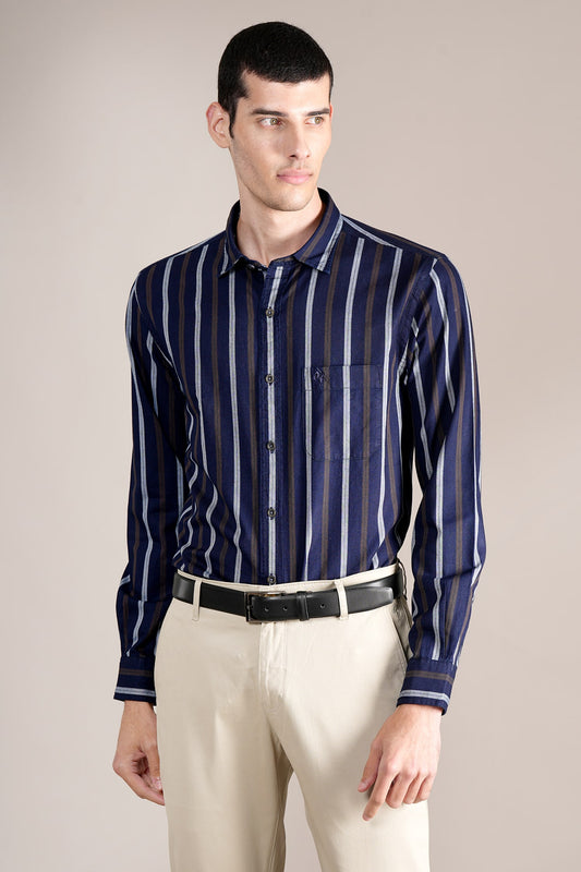 Casual Shirt for Men | Breathable & Soft with Color Fastness Regular Fit Spread Collar Neck Cotton Fabric Striped Pattern