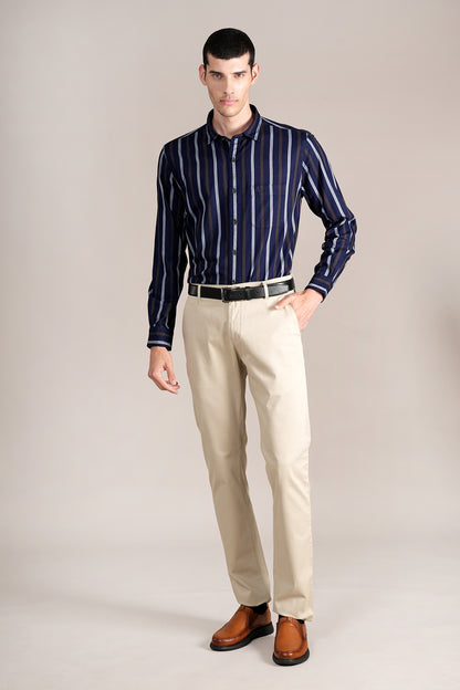 Casual Shirt for Men | Breathable & Soft with Color Fastness Regular Fit Spread Collar Neck Cotton Fabric Striped Pattern