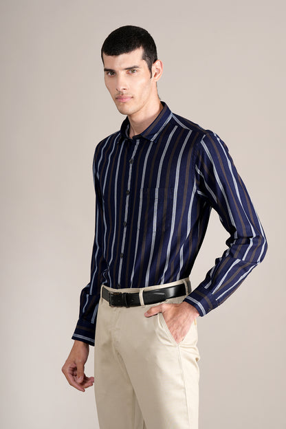Casual Shirt for Men | Breathable & Soft with Color Fastness Regular Fit Spread Collar Neck Cotton Fabric Striped Pattern