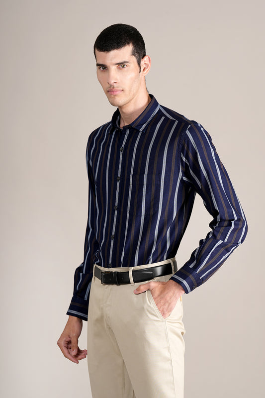 Casual Shirt for Men | Breathable & Soft with Color Fastness Regular Fit Spread Collar Neck Cotton Fabric Striped Pattern