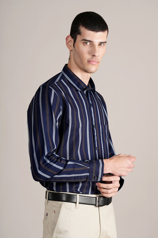 Casual Shirt for Men | Breathable & Soft with Color Fastness Regular Fit Spread Collar Neck Cotton Fabric Striped Pattern